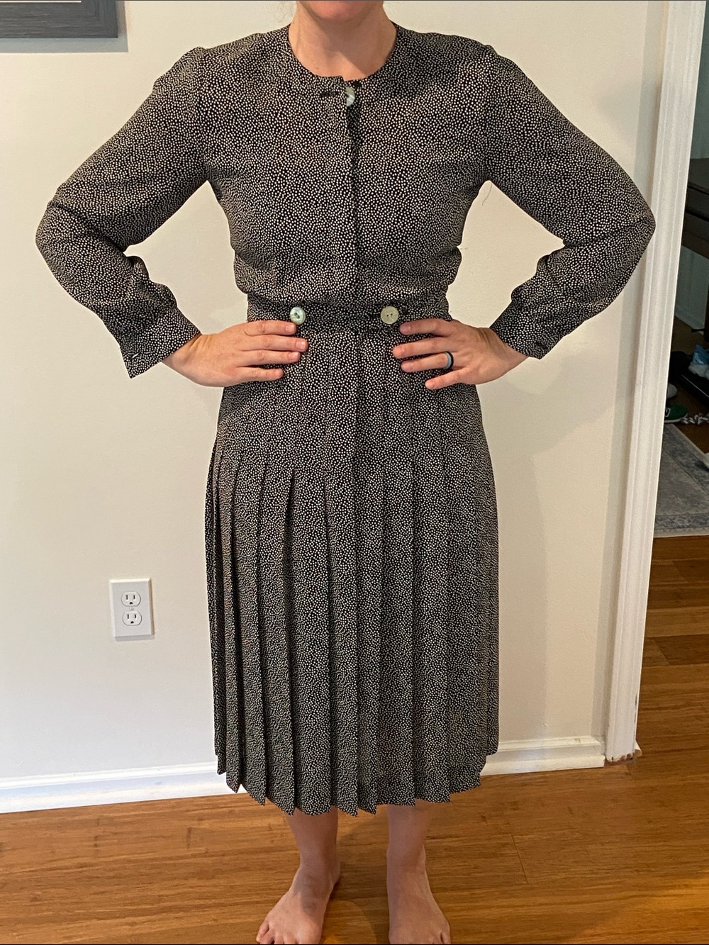 Vintage Liz Claiborne 70's Polka Dot A-line Button Down Dress size 2